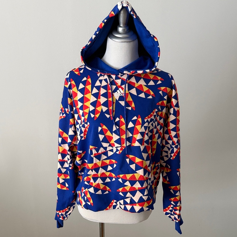 adidas for FARM RIO Blue and Red Geometric Hoodie Size Medium